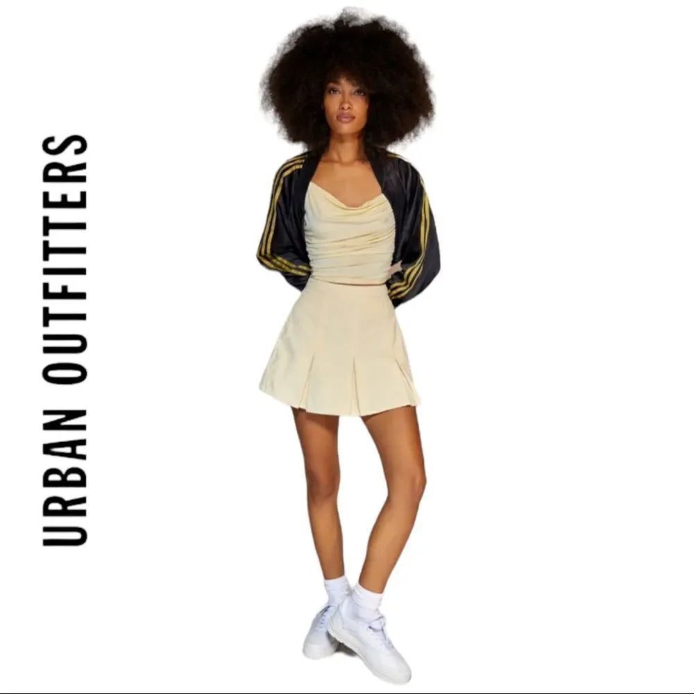 NEW Urban Outfitters UO Pleated Ivory Corduroy Mini Skirt S